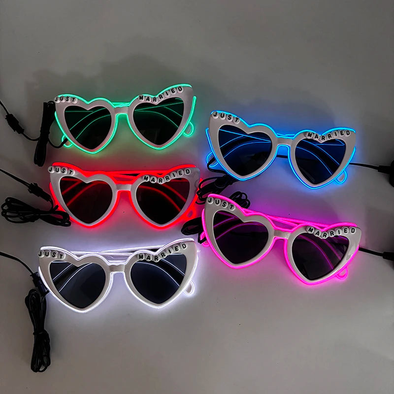 LED Just Married Glasses Wedding Bride To Be Surprise Gift Couple Glasses Souvenirs Glowing Heart Glasses Married Sunglasses