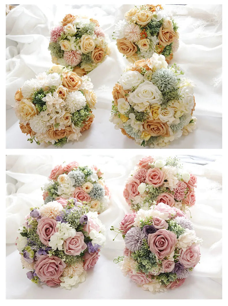 Handmade Silk Rose Wedding Bouquets for Bride Fake Flowers Holder Wedding Bouquet for Bridesmaid Bridal Bridesmaid Accessories