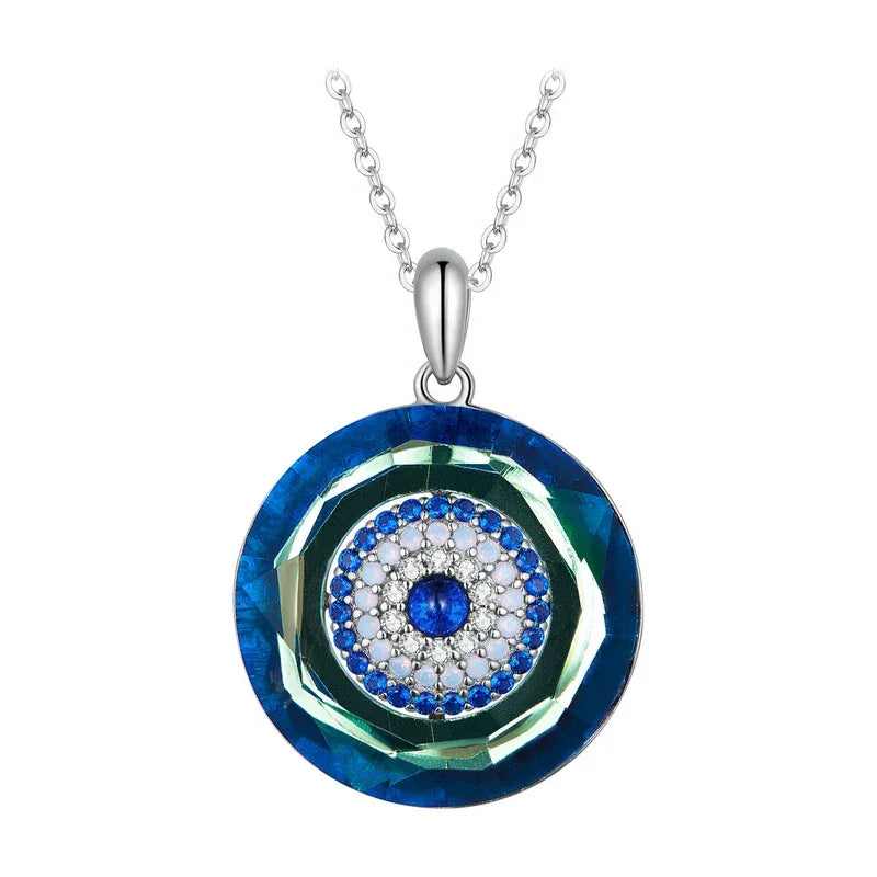 Celestial Harmony: Angel Ring Evil Eye & Tree of Life Sterling Silver Necklace