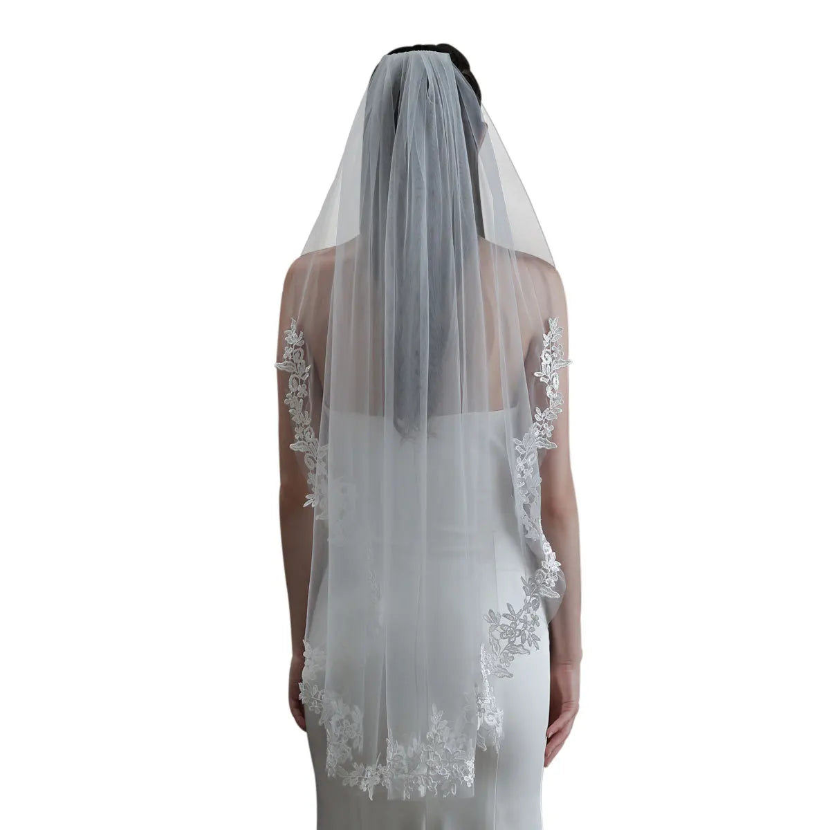 1 Tier Soft Tulle Lace Applique Bridal Veils Wedding Accessories with Comb Fingertip Length Wedding Veils