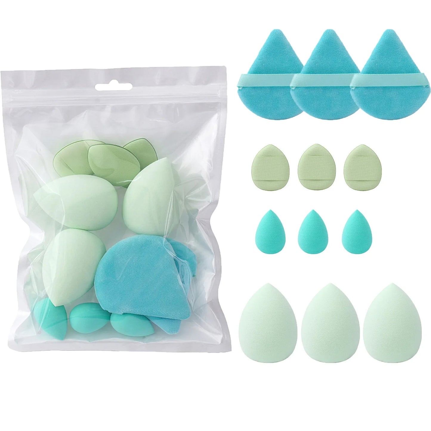 4Types 12PCS Cosmetic Puff Triangle Egg Finger Powder Puff Dry Wet Dual Use Soft Sponge Blending Beauty Tools Makeup Accessories