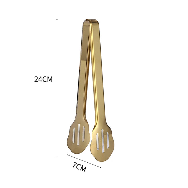 7-Styles Golden Stainless Steel BBQ Food Tongs Hollow Steak Cake Clip Bread Grill Clamp Cooking Kitchenware Kitchen Accessories
