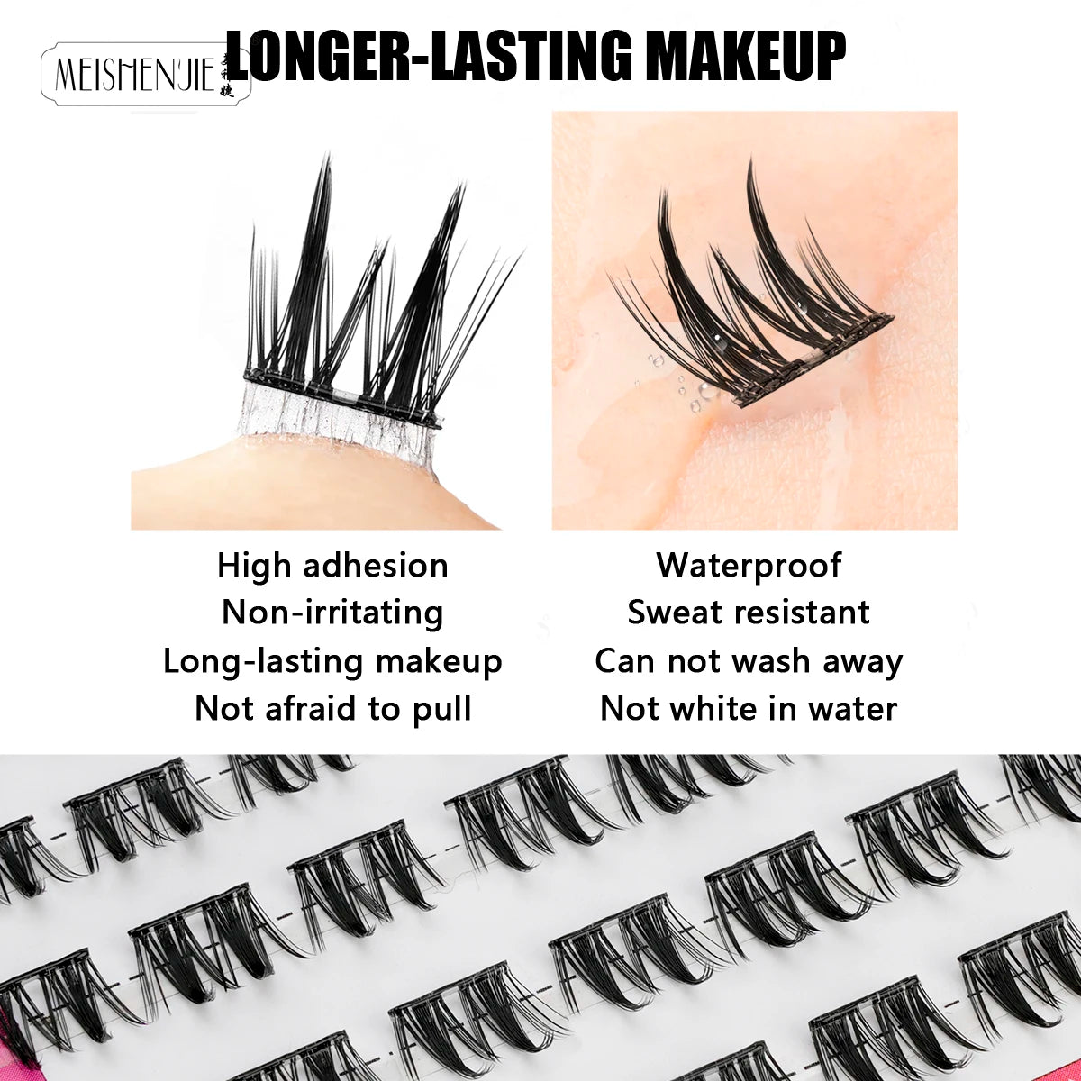 MEISHENJIE Self Adhesive Eyelashes 100 PCS DIY Cluster Lashes No Glue Needed Individual Lashes Extension Makeup Tools Faux Cils