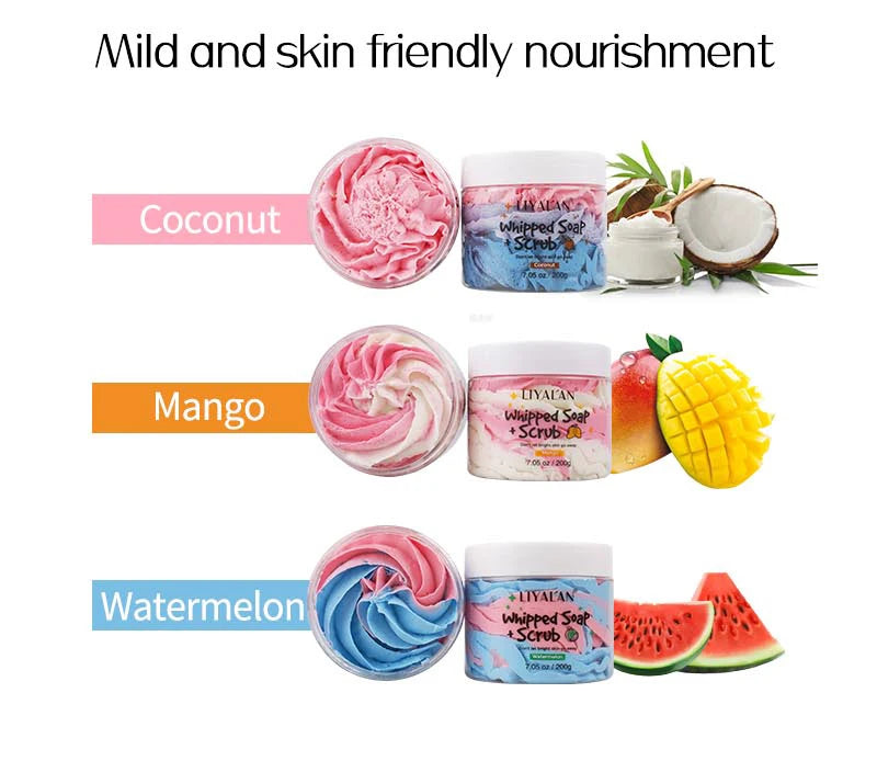 Whipped Soap Bath Cleansing Moisturizing Body Wash Exfoliating Smooth Skin Rainbow Scrub Soften Shave Vegan Handmade Shower Soap