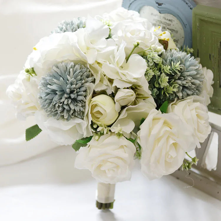 Handmade Silk Rose Wedding Bouquets for Bride Fake Flowers Holder Wedding Bouquet for Bridesmaid Bridal Bridesmaid Accessories