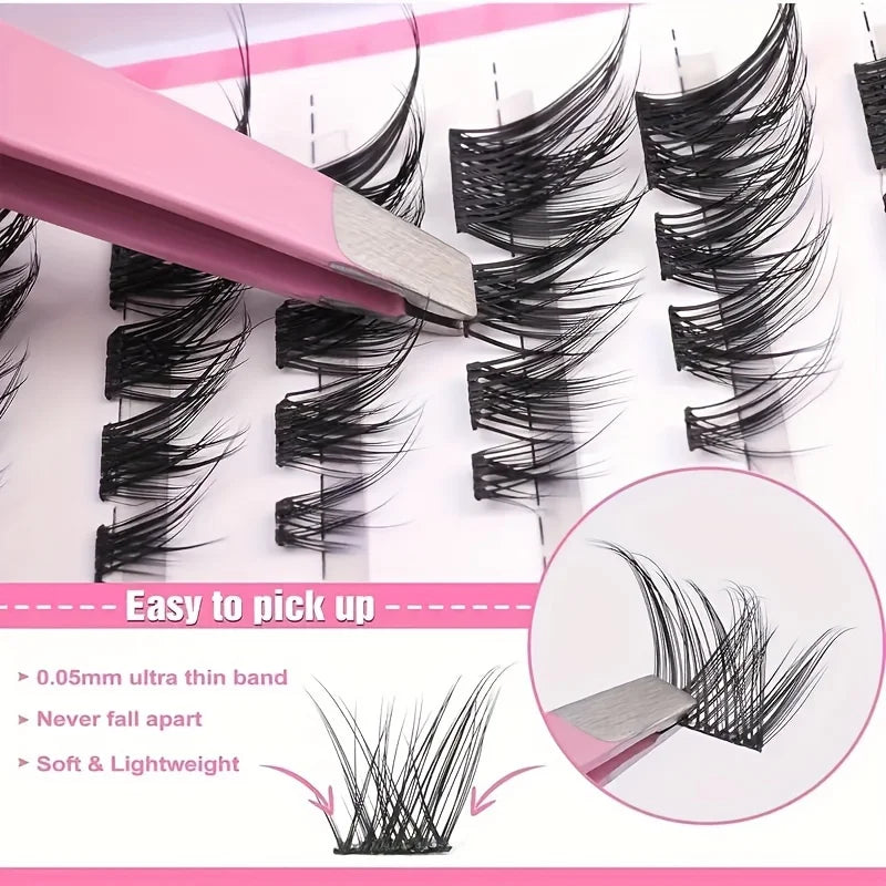 64/80 natural clustered eyelashes - fox eye and cat eye appearance, mixed length, suitable for various styles