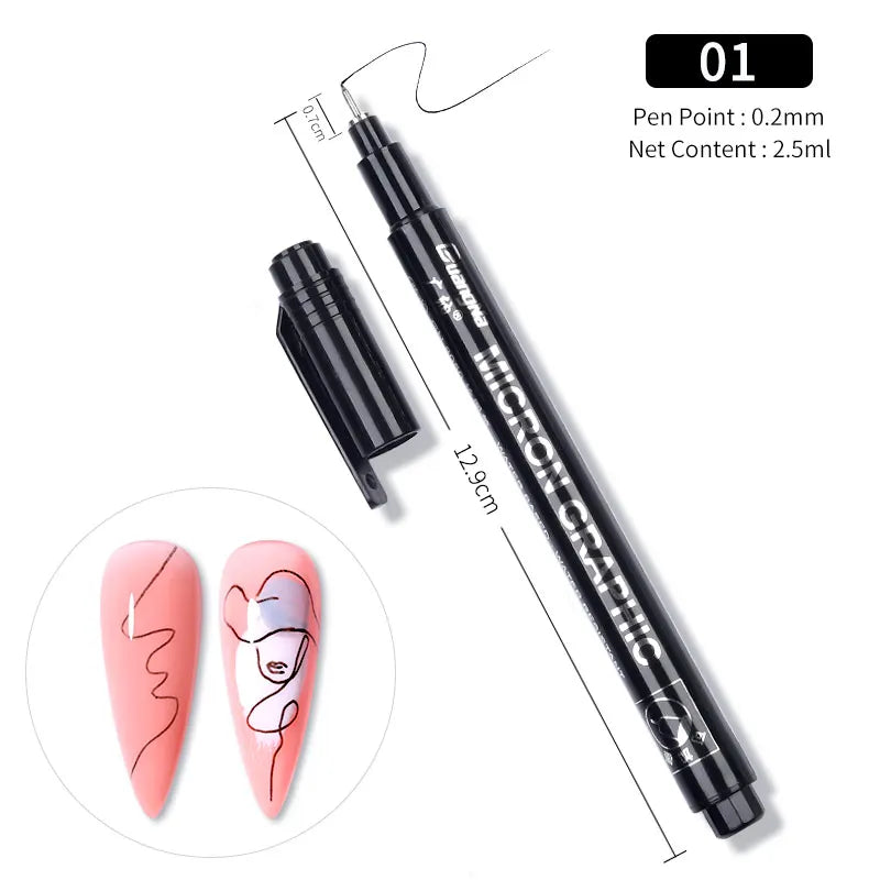 1Pc Nail Art Drawing Graffiti Pen Waterproof Painting Liner Brush DIY 3D Abstract Lines Fine Details Flower Nail Manicure Tools