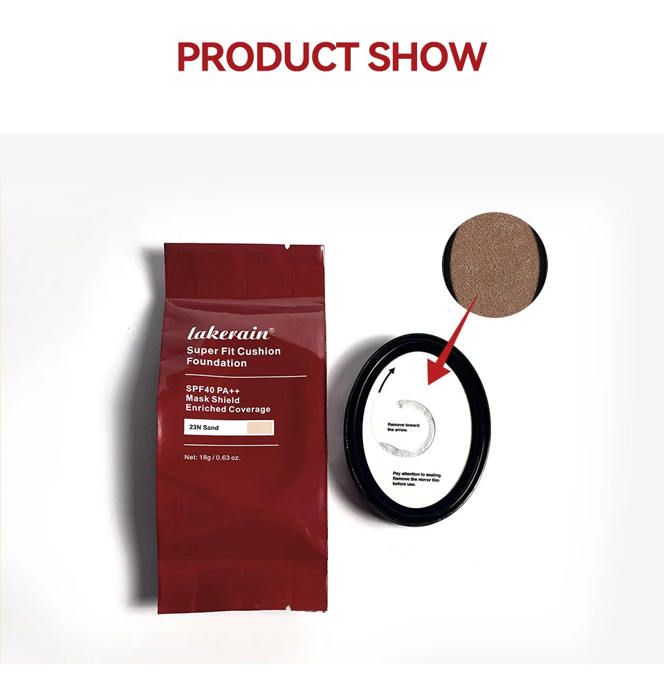 Cushion Foundation Refill Waterproof Semi-Matte Red Finish 72-Hour Wear Long-Lasting Buildable Coverage Sun Protection Makeup