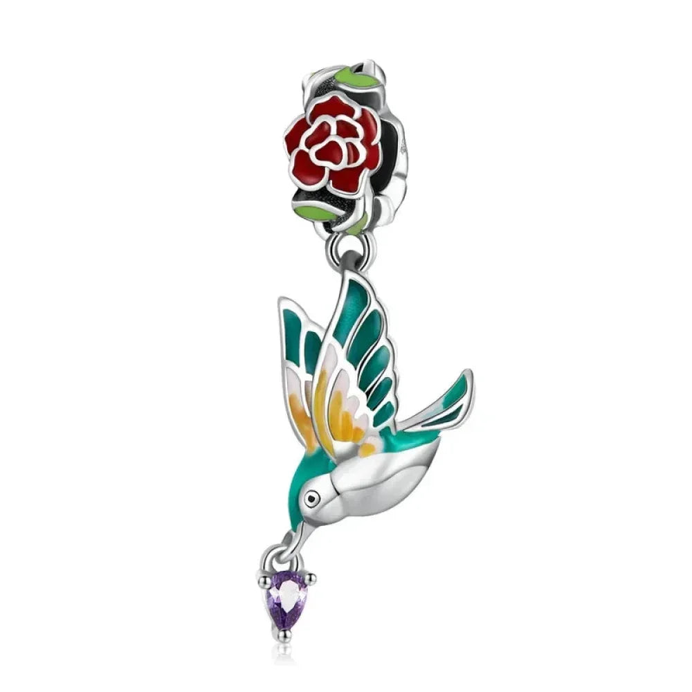 Springtime Charm - Sterling Silver Flower & Bird Pendant For Bracelets