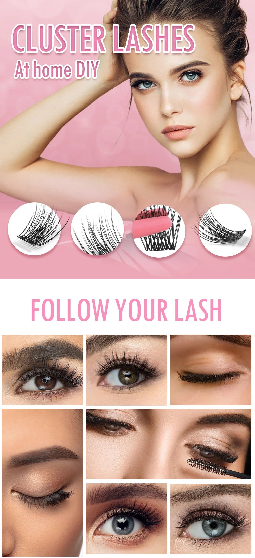 ETVITE DIY Clusters Eyelash Extension Dovetail Segmented Lashes 48 Volume Natural Segmented Eyelashes Bundles
