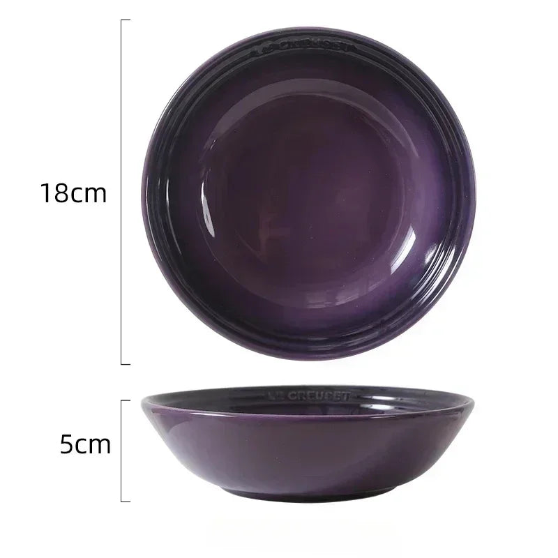 7 inches Ceramic Soup Bowl Dinner Plate  Dessert Salad Food Dish Kitchen Serving Tray French Gradient Colorful Deep Tableware