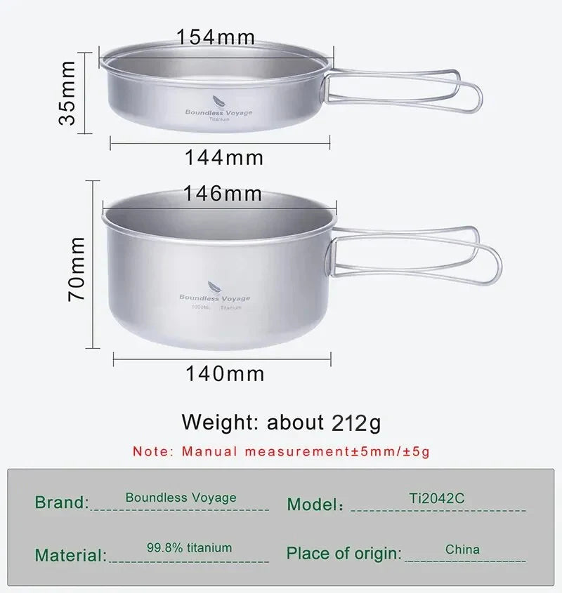 Titanium Camping Cookware Set Pan with Folding Handles Silver-2