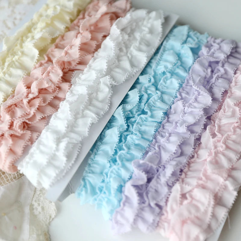 1 Meter 1.8cm wide White pink Cotton Embroidered Ruffled Lace Trim Children's Clothes Cloth Art Skirt Decoration Materials
