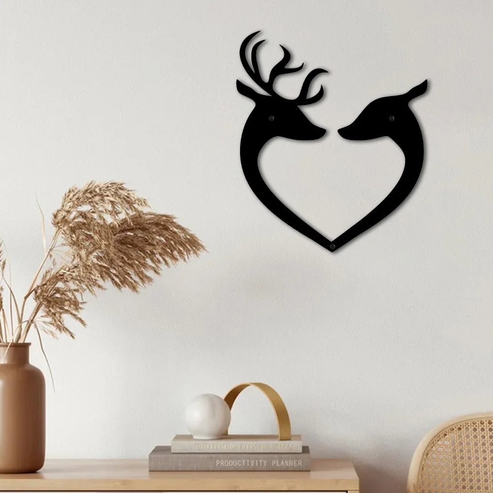 Heart-shaped Deer Lover Metal Sign Romantic Gift Hanging Home Bedroom Bathroom Wall Decor Ornaments