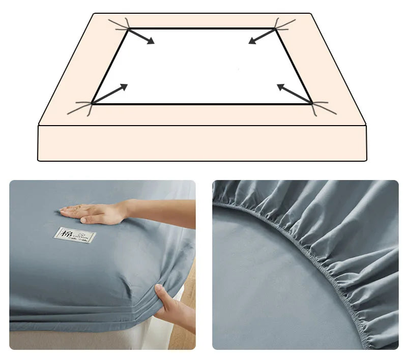 Pure Cotton Solid Anti-Slip Fitted Sheet European Skin-Friendly Mattress Protector for Bedroom Soft Dust Cover for All Seasons