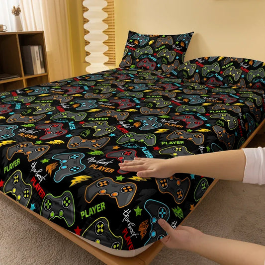1 Cartoon Fun Printed Matte Fitted Sheet, Bedroom Printed Bed Cover, Bedding (Excluding Pillowcases)