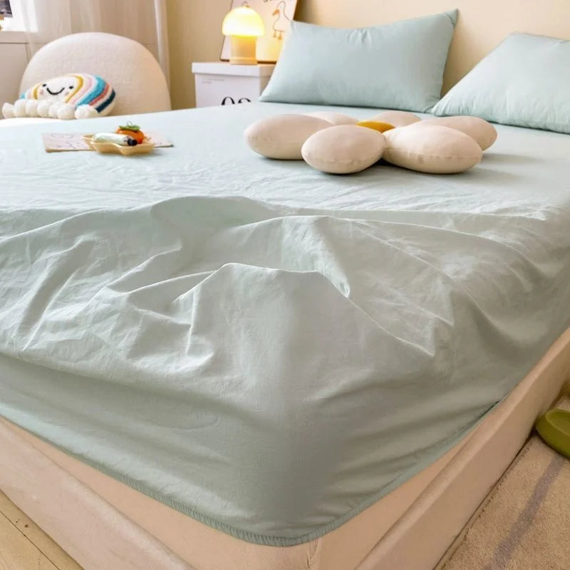 Washed Cotton Fitted Sheet Non Slip Fitted Sheet Elastic Band Around Mattress Cover Bed Cover And Pillowcase