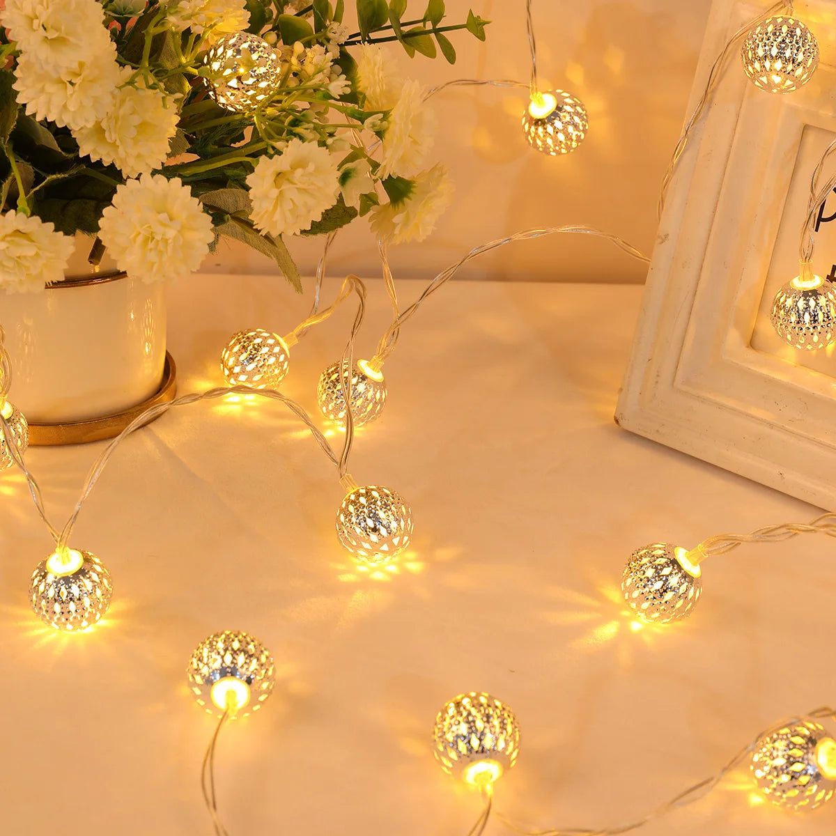 3M 20Led Light String Battery USB Power Hollow-out Moroccan Balls Garland Fairy Lights Wedding Party Christmas Decoration Lamp
