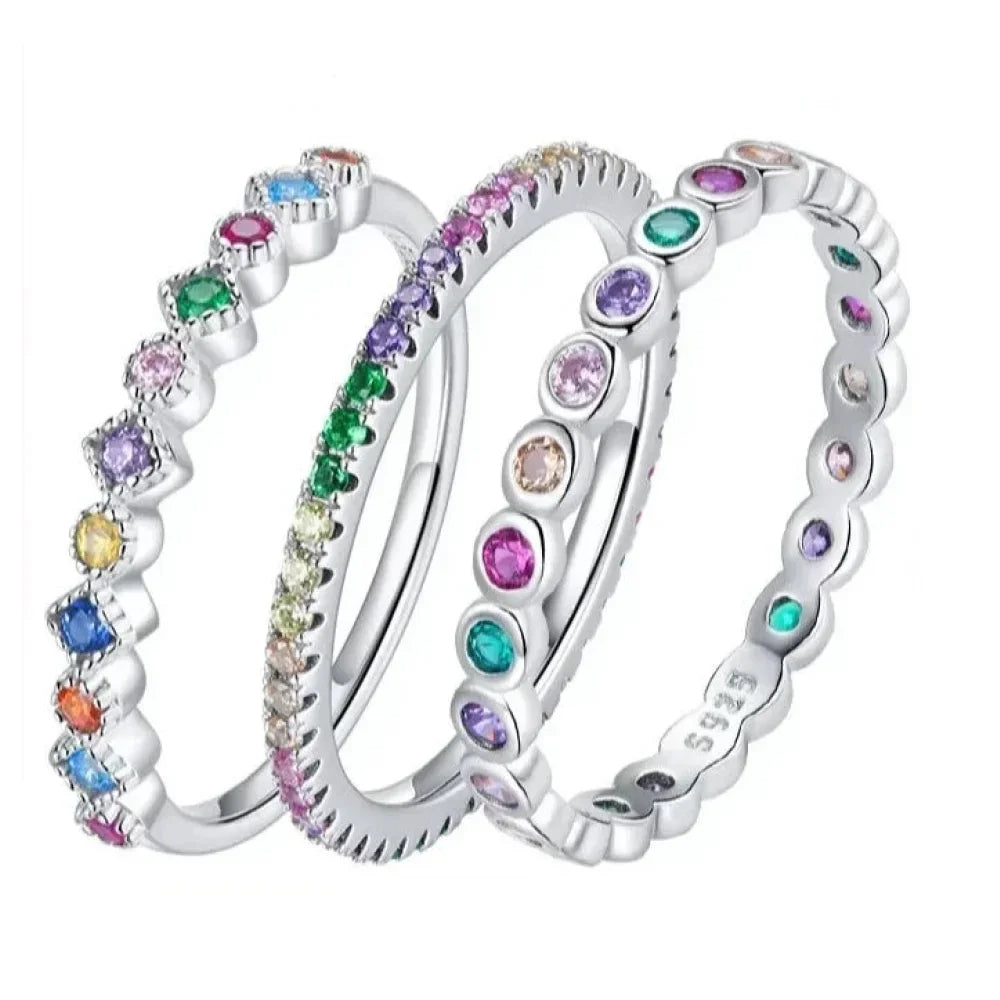 925 Sterling Silver Multicolor Zircon Finger Ring for Women - Trendy Fashion Dazzling CZ Stone Anillos jewelry Gift