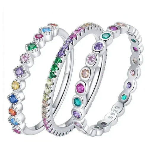 925 Sterling Silver Multicolor Zircon Finger Ring for Women - Trendy Fashion Dazzling CZ Stone Anillos jewelry Gift