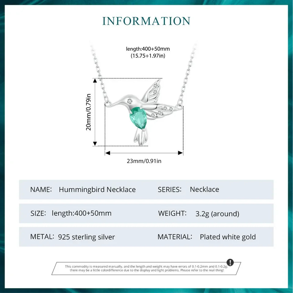 Elegant Sterling Silver Hummingbird Pendant Necklace