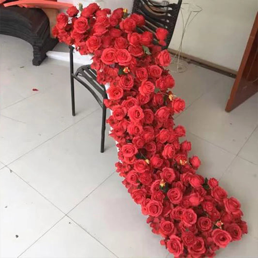 200/50cm Luxury Rose Artificial Flower Row Wedding Table Centerpiece Flowers Backdrop Wall Arches Decor Party Event Stage Floral