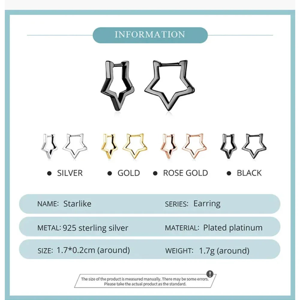 925 Sterling Silver Starlike Earrings - Minimalist Star Shape Ear Buckle for Women - Fashion jewelry SCE1136