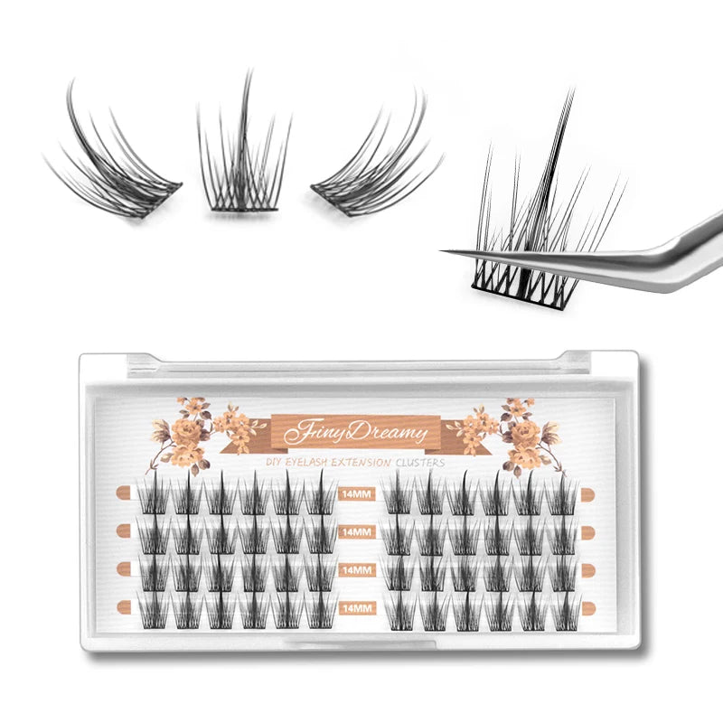 ETVITE DIY Clusters Eyelash Extension Dovetail Segmented Lashes 48 Volume Natural Segmented Eyelashes Bundles
