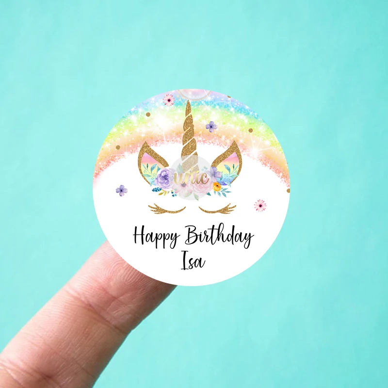 Unicorn Party Sticker Customized Name Text Candy Box Decor Baptism Baby Shower Decorations Kids Favors DIY Supplies