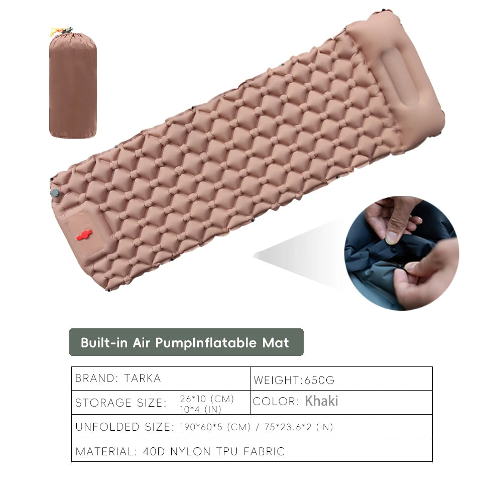 TARKA Inflatable Camping Mats Air Cushion With Pillow Outdoor Tourist Sleeping Pad Self-Inflating   Mattress For Hiking Climbing