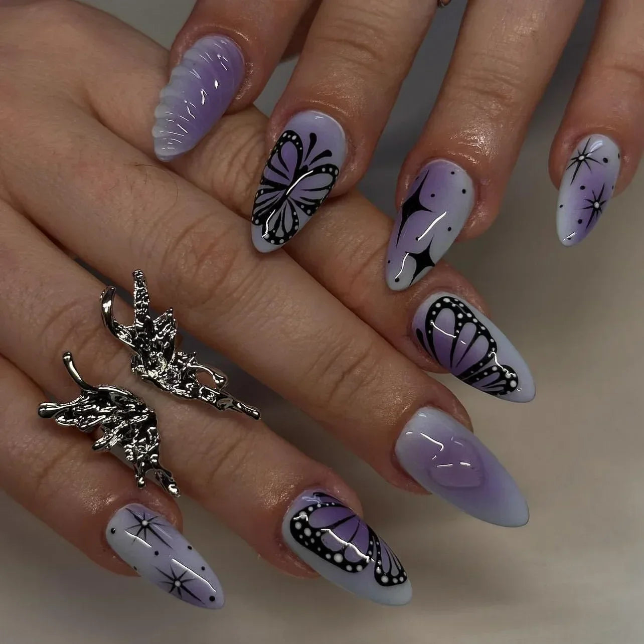 24 Pcs Matte Almond False Nails Set-19