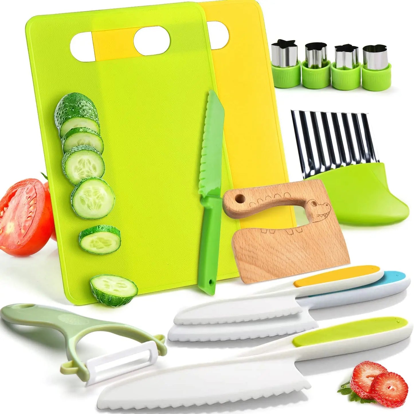 13 Pieces Montessori Kitchen Tools for Toddlers-Kids Cooking Sets Real-Toddler Safe Knives Set for Real Cooking with Plastic