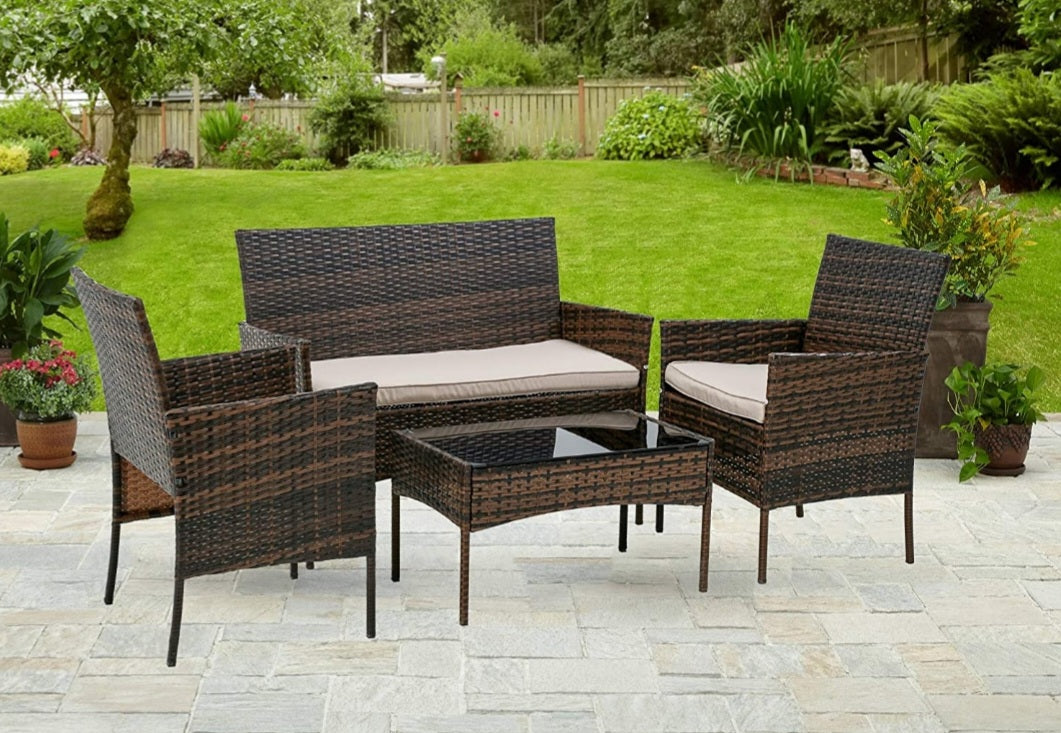 4 PC WICKER PATIO GREY SET