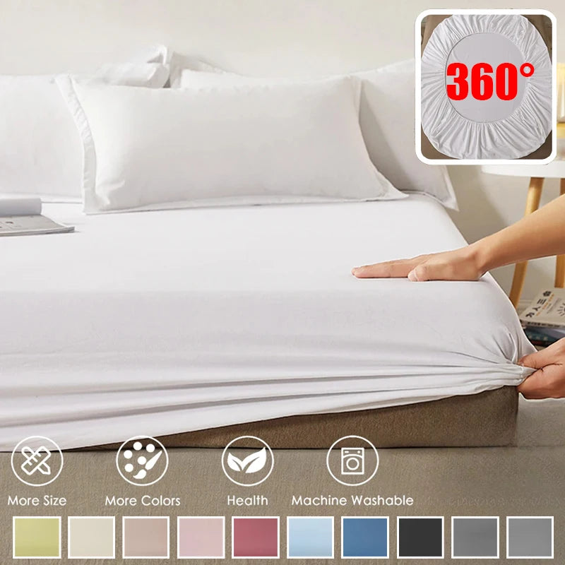 Cotton Fitted Sheet Solid Color Mattress Cover with Elastic Breathable Dustproof Mattress Cover Sheet (Pillowcase Not Included)
