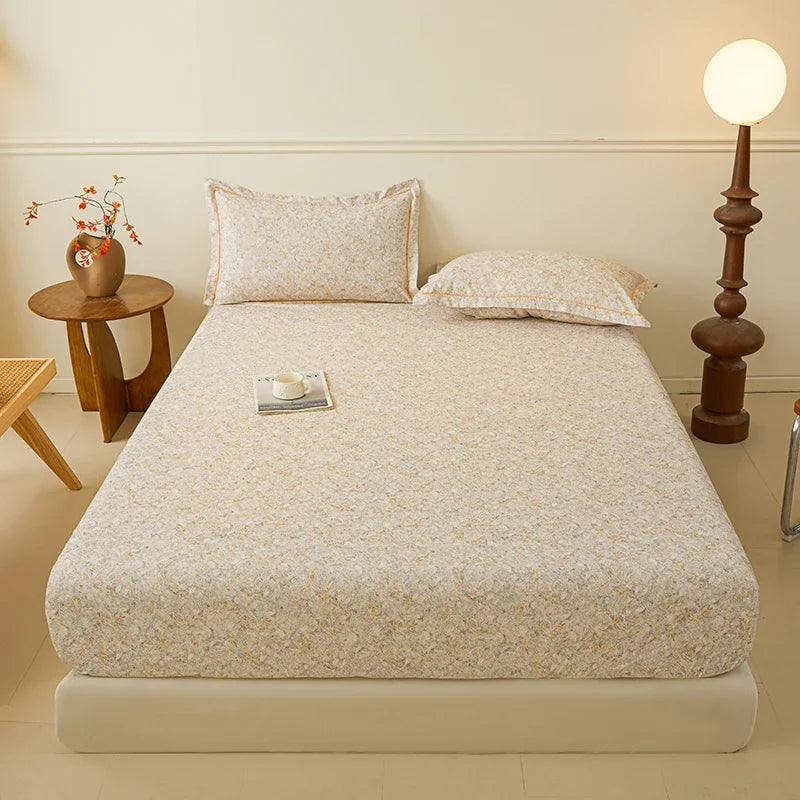 100% Cotton Bedsheet Floral Style Bed Cover High Quality Fitted Sheets Skin-friendly Bed Linen (Pillowcase Need Order)
