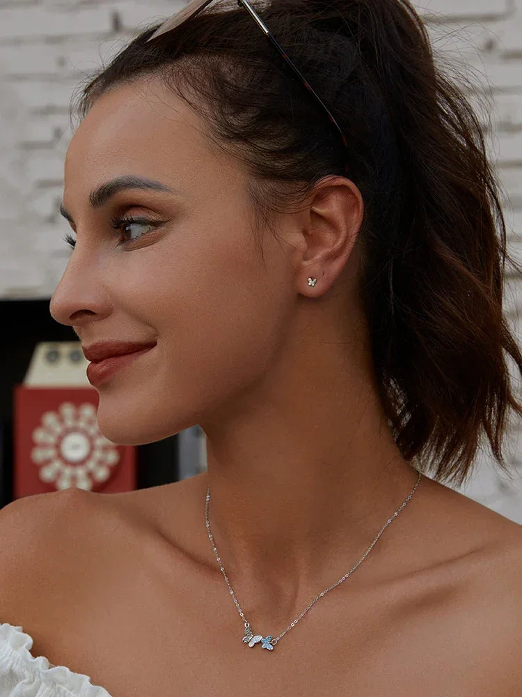 Soar with Style: Blue Zircon Korean Style Sterling Silver Butterfly Necklace