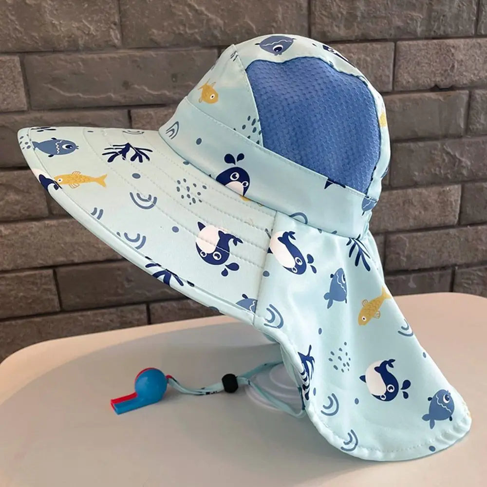 Anti UV Kids Summer Baby Sun Hat Bucket Cap With Whistle For Girls Boys Outdoor Neck Ear Cover Beach Cap