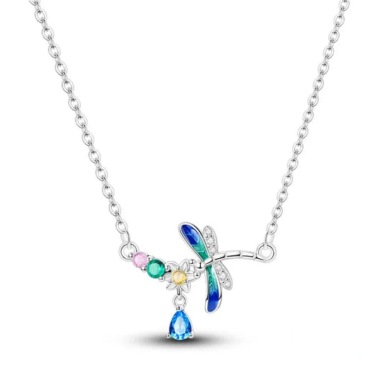 925 Sterling Silver Mystical Dragonfly Crystal Necklace