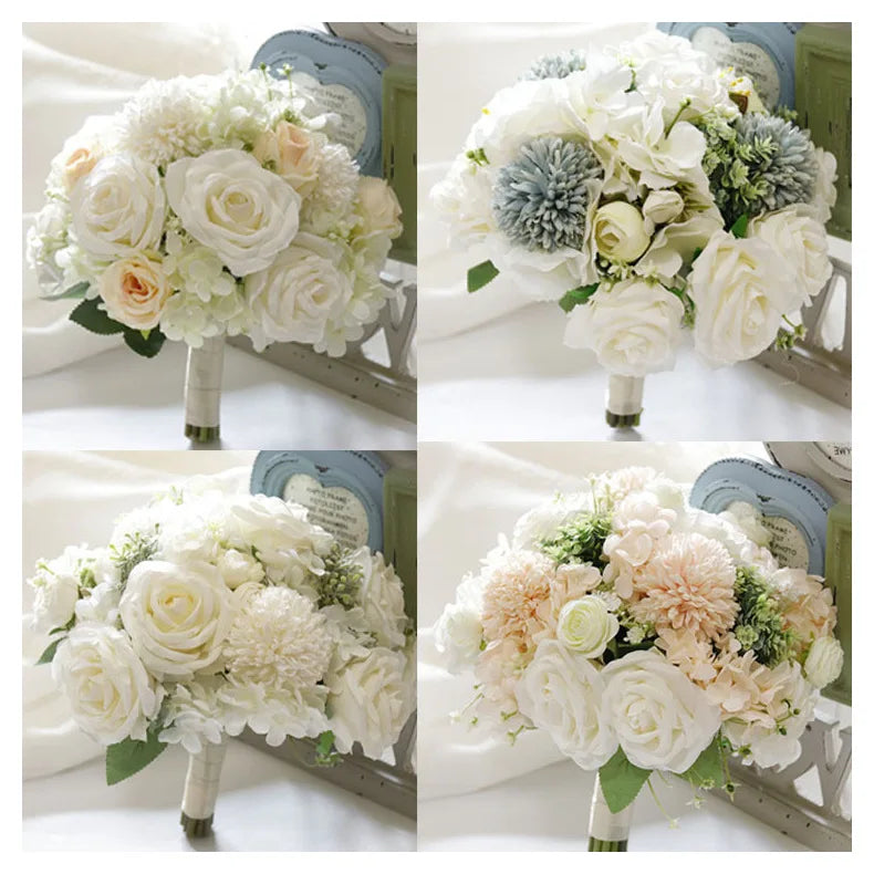 Handmade Silk Rose Wedding Bouquets for Bride Fake Flowers Holder Wedding Bouquet for Bridesmaid Bridal Bridesmaid Accessories