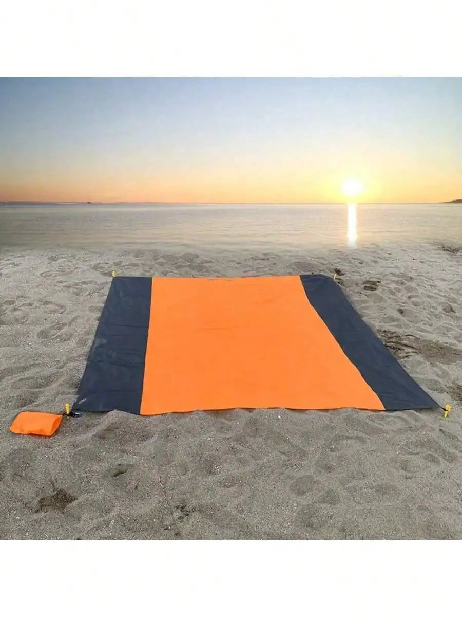 Waterproof Sandproof Beach Blanket, Foldable Beach Mat With 4 Corner Stakes, For Outdoor Camping Travel Vacation Hiking