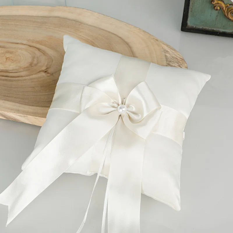 New Wedding Ivory Flower Baskets Ribbon Pearls Bow Knot Ring Pillow Cushion Bearer Bridal Party Supplies Gifts Home Decorations