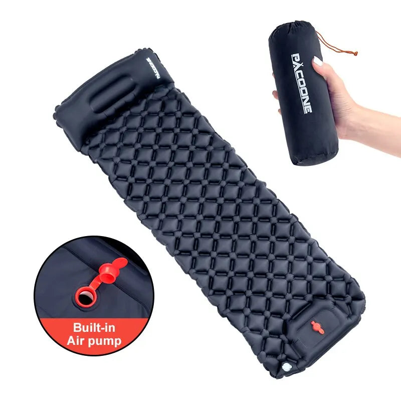 Camping Inflatable Sleeping Pad with Built-in Foot Pump And Pillow Navy Blue-1