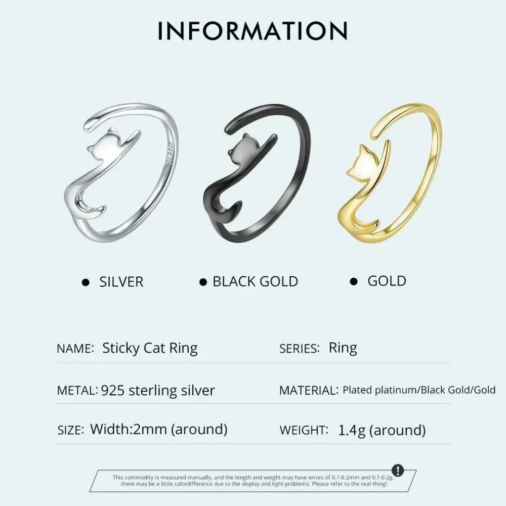 Playful Feline: Adjustable Sterling Silver Cat Ring With Long Tail