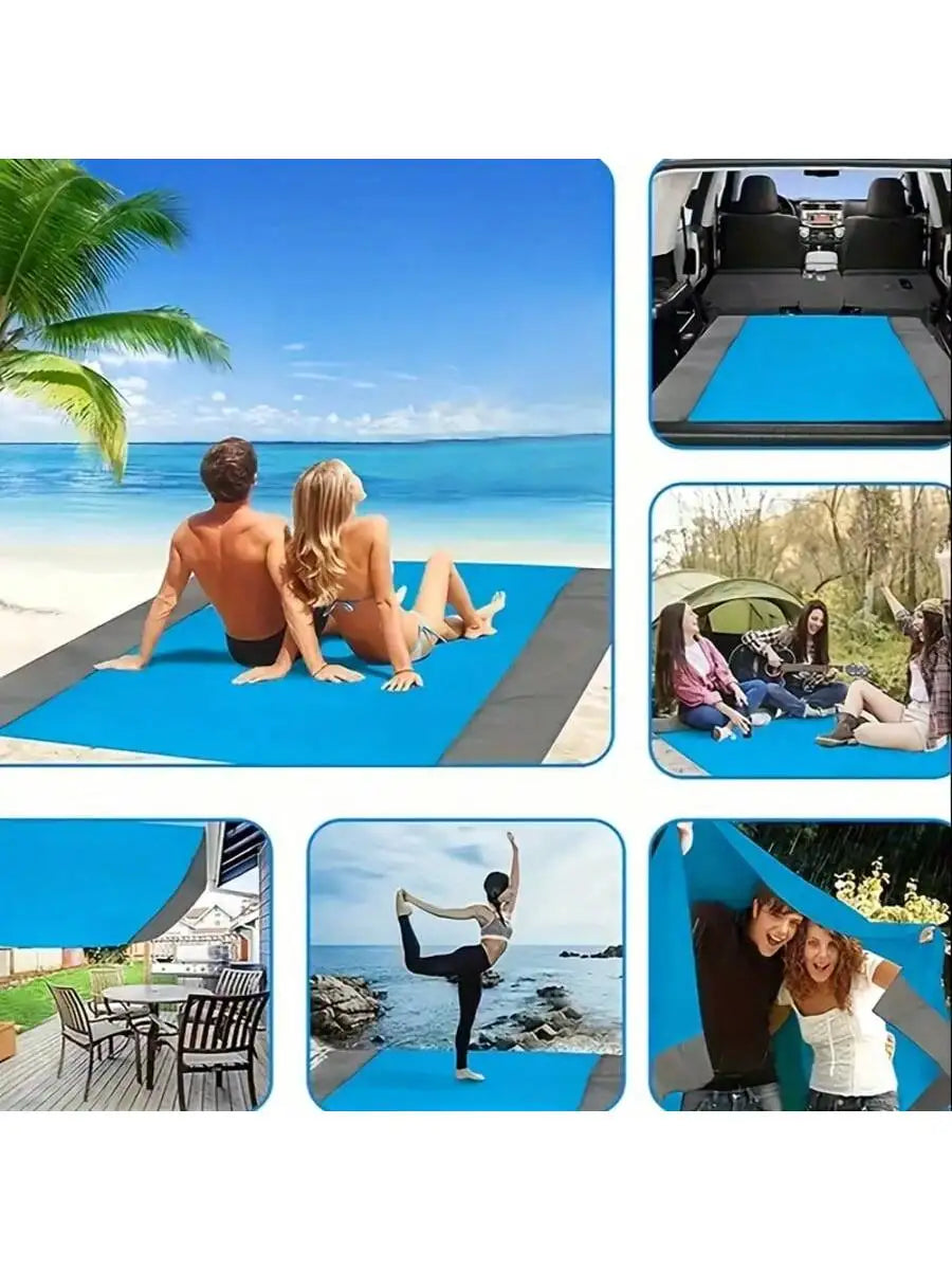 Waterproof Sandproof Beach Blanket, Foldable Beach Mat With 4 Corner Stakes, For Outdoor Camping Travel Vacation Hiking