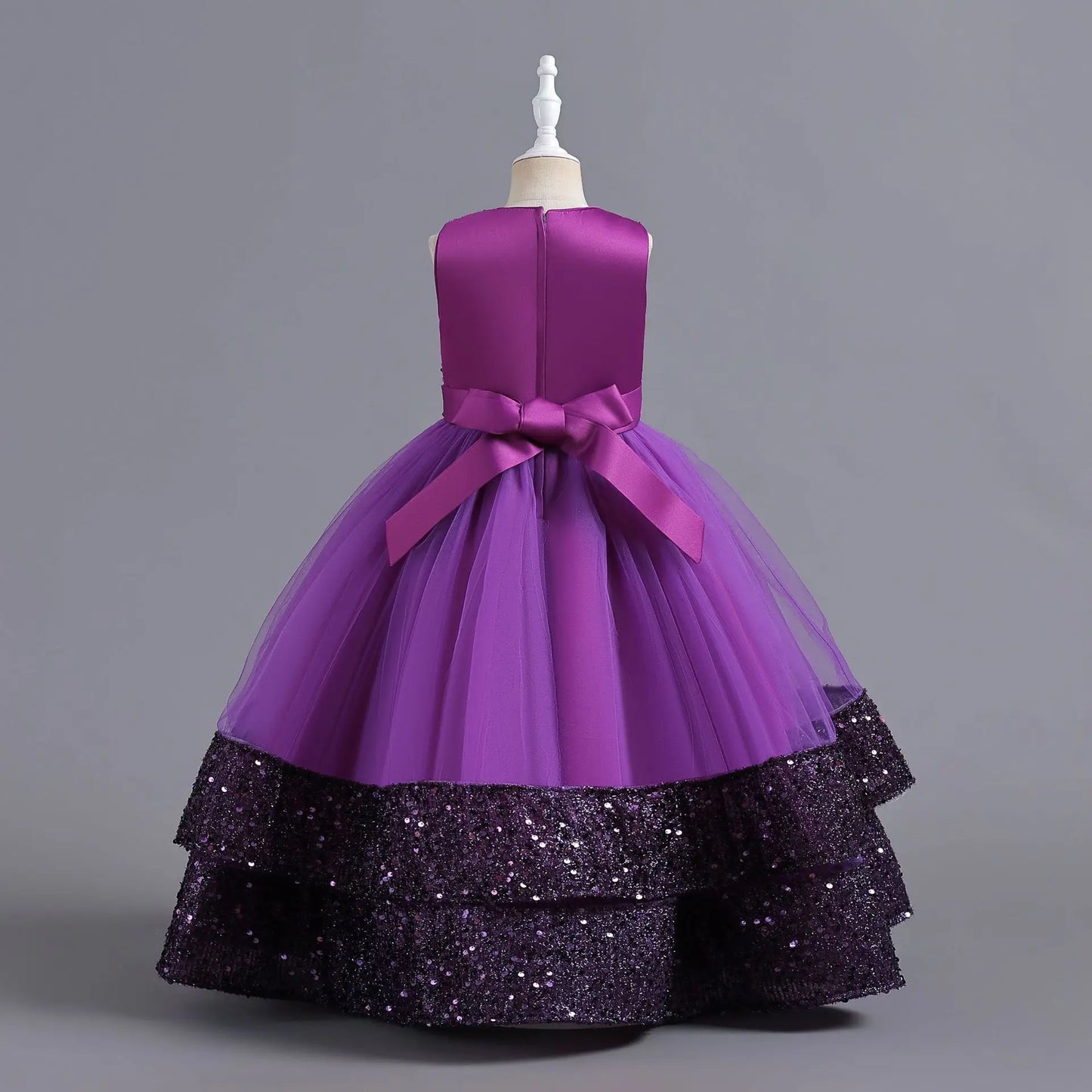 Children's Sequins Bowknot Princess Dress Girls' Fashion Pearl Cake Long Dress Christmas Banquet Host Show Dress