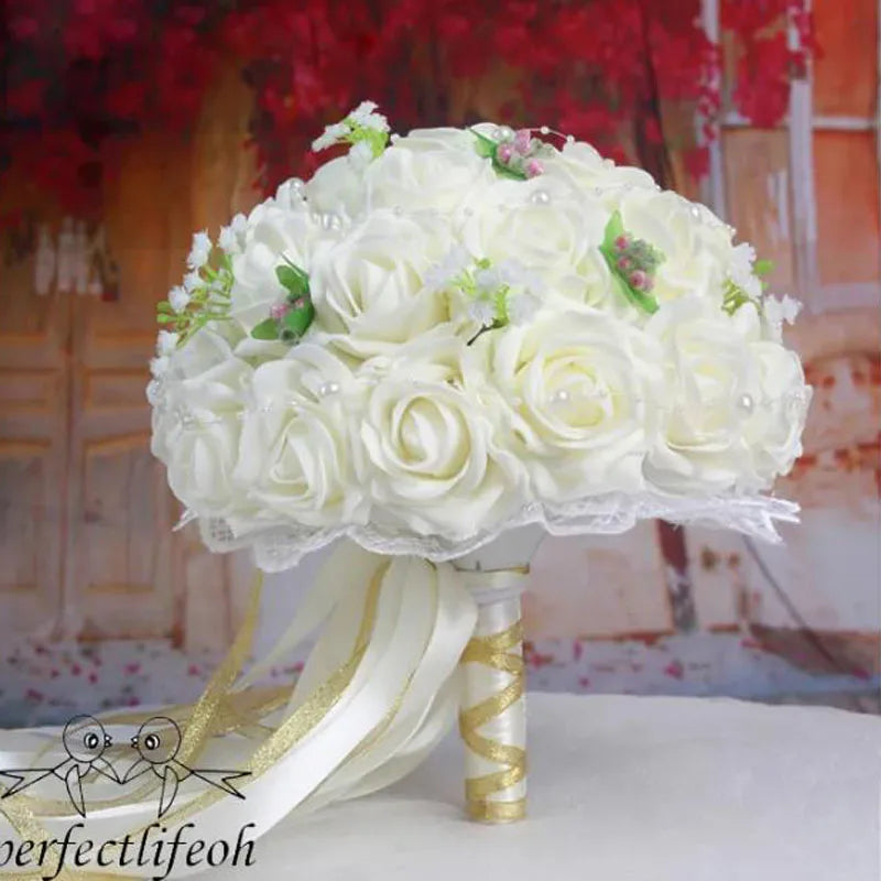 Perfectlifeoh Burgundy Wedding Bouquet Pink/Red/White/Royal Blue Bridal Bridesmaid  Artificial Flower Rose Bride