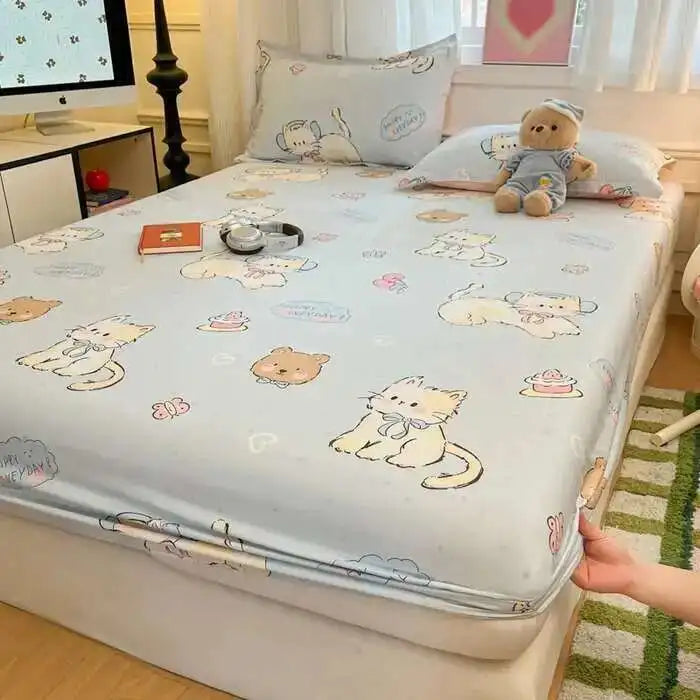 100% Cotton Floral Fitted Sheet Set - Includes Pillowcase, Single/Queen/King Size Mattress Covers(Breathable)