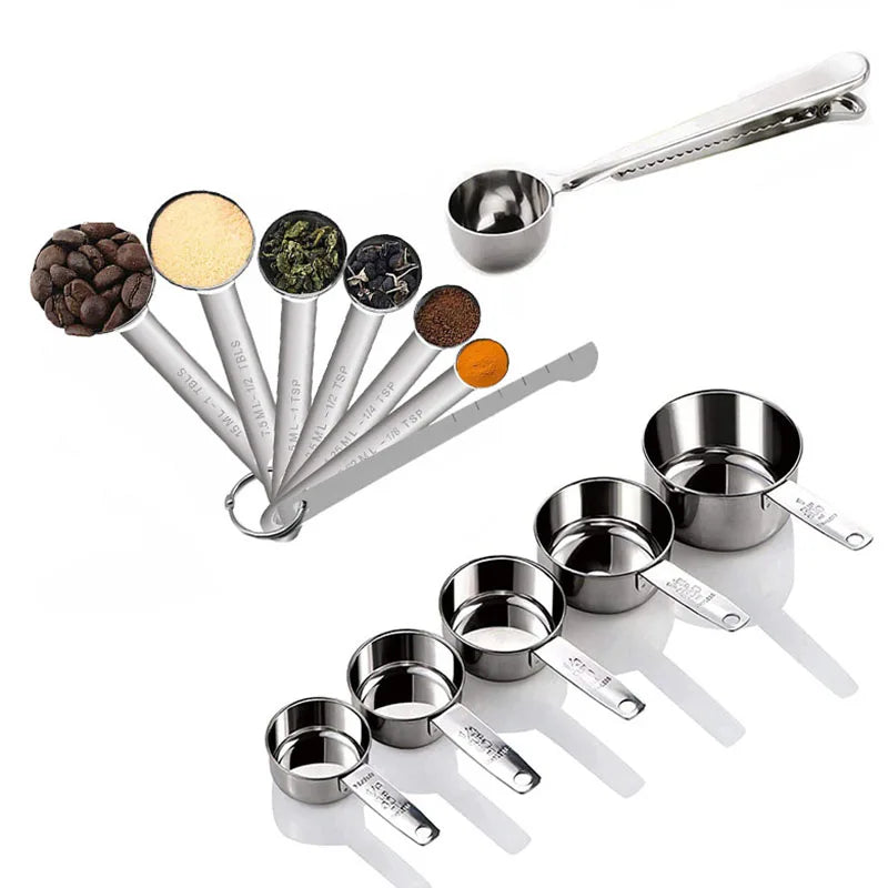 8/10/11Pcs Stainless Steel Measuring Cups and Spoons Coffee Powder Spoon Tablespoons Kitchen Baking Accessories Pastry Tools