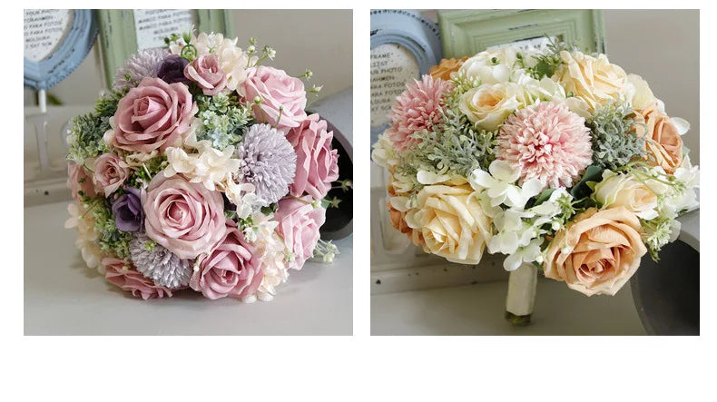 Handmade Silk Rose Wedding Bouquets for Bride Fake Flowers Holder Wedding Bouquet for Bridesmaid Bridal Bridesmaid Accessories