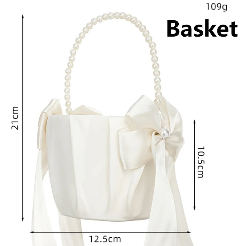 New Wedding Ivory Flower Baskets Ribbon Pearls Bow Knot Ring Pillow Cushion Bearer Bridal Party Supplies Gifts Home Decorations